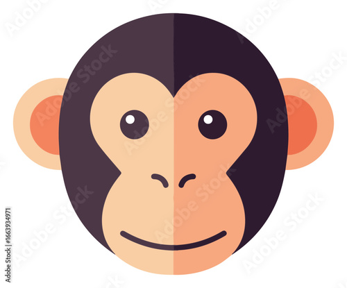 Simple cartoon monkey face suitable for childrens books, educational materials, websites, and social media content related to animals and nature.