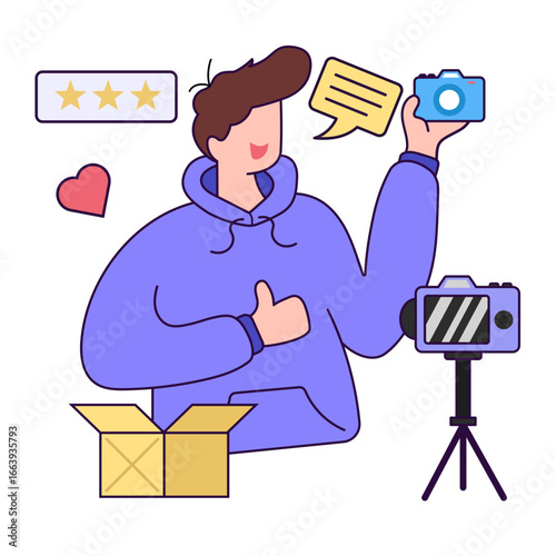 content creator unboxing product illustration