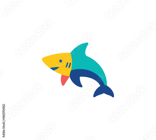 Colorful Cute Shark Illustration in Flat Modern Style
