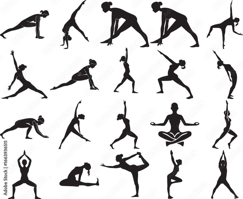 Yoga Silhouette Set – Poses, Asanas and Meditation Icons Yoga Silhouette Set – Poses, Asanas and Meditation Icons