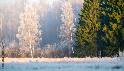 Wallpaper Mural A serene winter landscape showcases frosted trees bathed in the soft glow of sunrise. Torontodigital.ca
