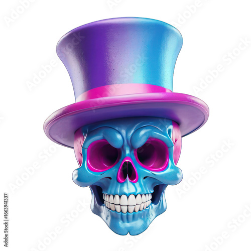 Vibrant Blue Skull in Top Hat: A Digital Art