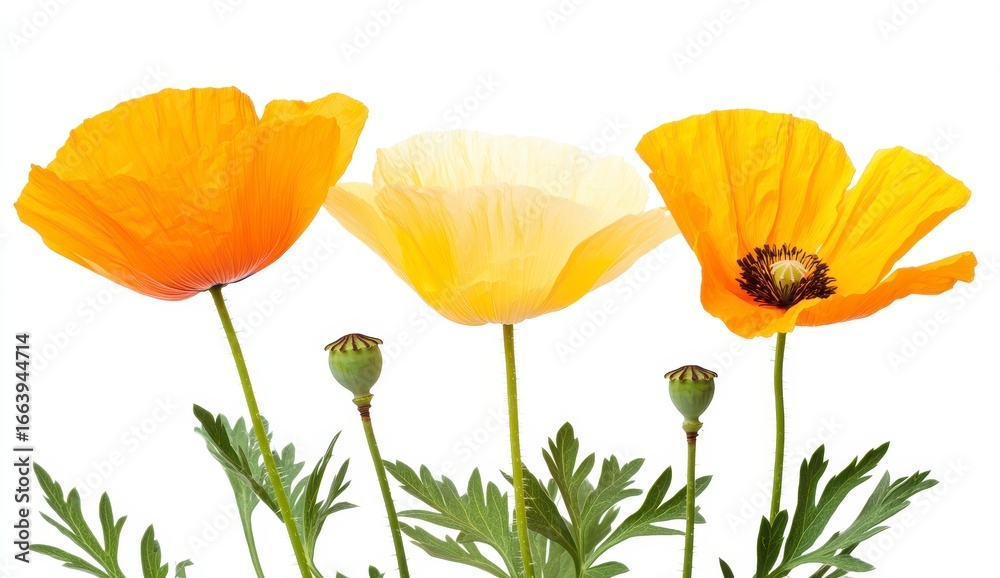 Obraz premium Vibrant Papaveraceae Blooms in Orange, Yellow, and White Colors