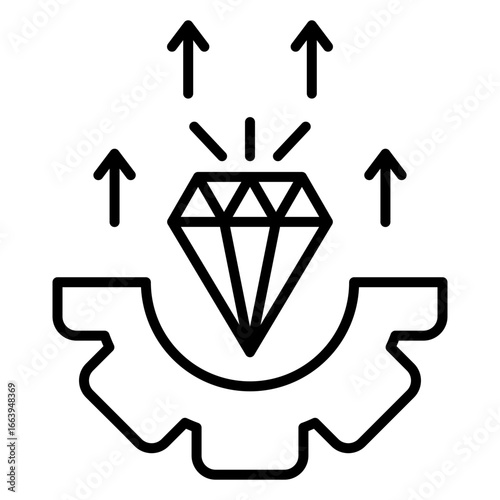 Simple line icon illustrating the concept of value creation, quality improvement, and the process of developing excellence