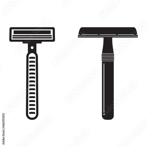Vector Silhouette of Modern and Classic Shaving Razors Isolated on White