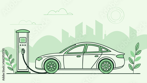 Modern Electric Car Charging at a Futuristic City Station