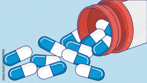 Spilled Blue and White Capsules illustration from Medicine Bottle