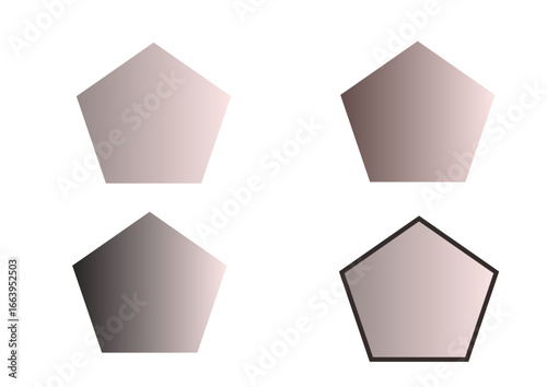 Four abstract pentagons with gradient fills, isolated on a white background, showcasing geometric shapes and modern design elements