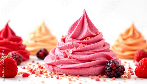 Close-up of colorful soft serve ice cream swirls