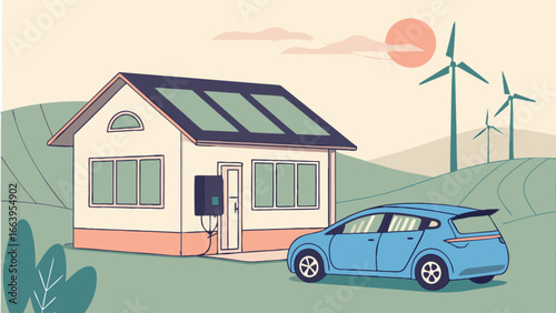 Sustainable Living Electric Car Charging at Home with Solar Panels and Wind Energy