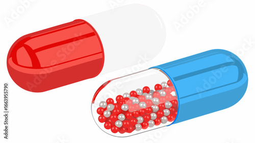 Medical Capsule Illustrations Diverse Color Variations Depicting Healthcare and Medication