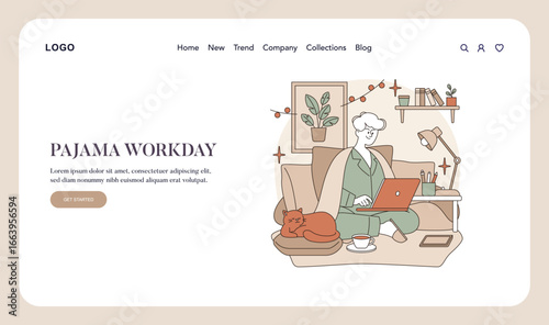 Working from Home in Pajamas Vector Illustration