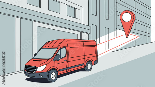 Delivery Van Navigating City Streets with Route Guidance for Efficient Transportation