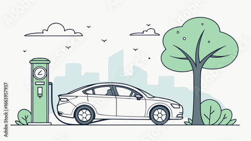 Electric Car Charging Station Sustainable Transportation and Green Energy Concept