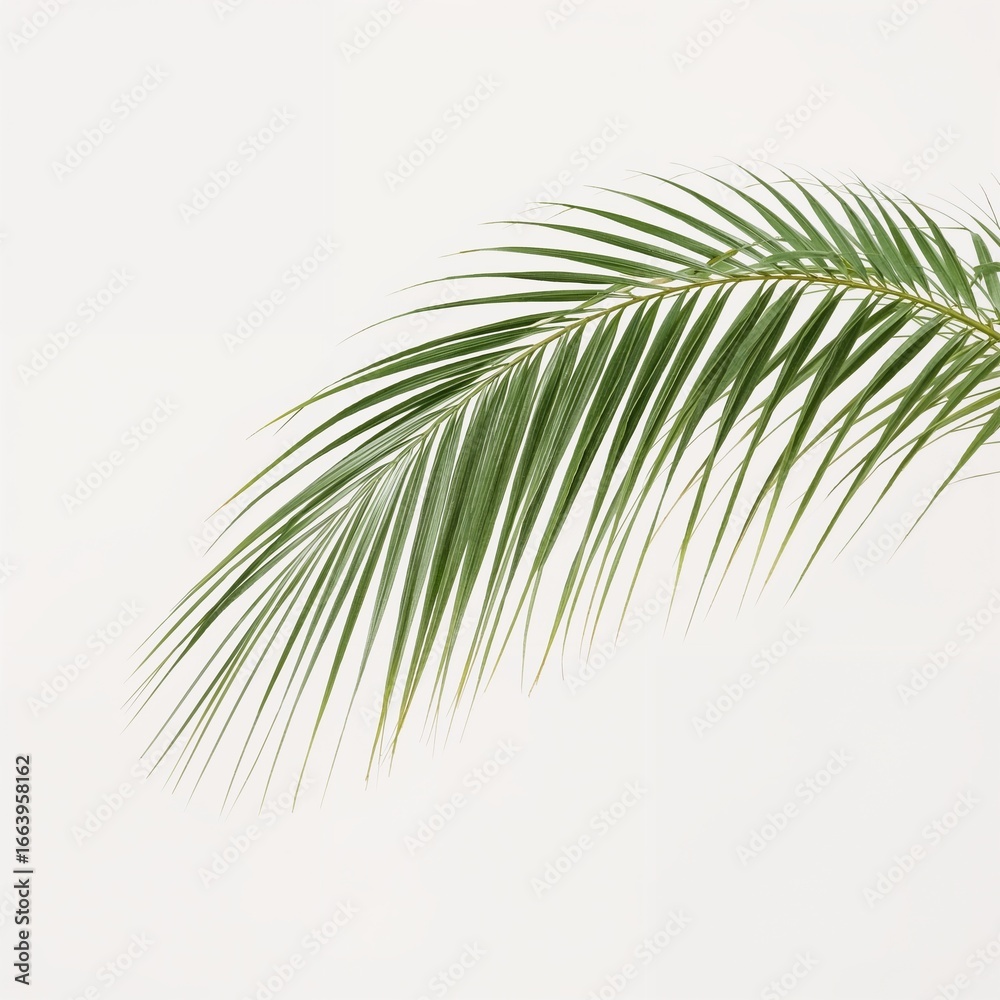 Fototapeta premium Elegant simplicity showcased by a palm frond against a serene off-white background