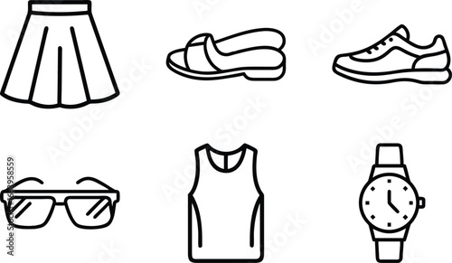 Fashion Icons Skirt Slippers Sneakers Sunglasses Tank Top Watch