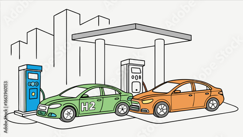 Hydrogen Fuel Cell Cars at a Refueling Station Sustainable Energy Future