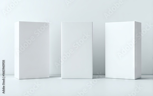 Three blank white rectangular boxes against a white background
