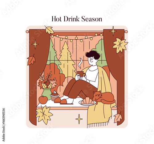 Cozy Autumn Scene with Hot Drink and Relaxed Mood