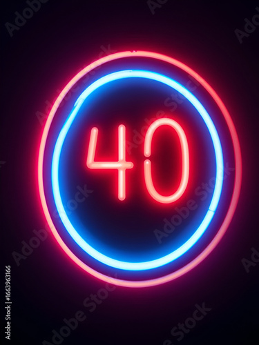 40 seconds red and blue color neon light countdown timer on black background. Animated circle shaped stylish smooth tailed line indicator. Neon and shady nightlife concept