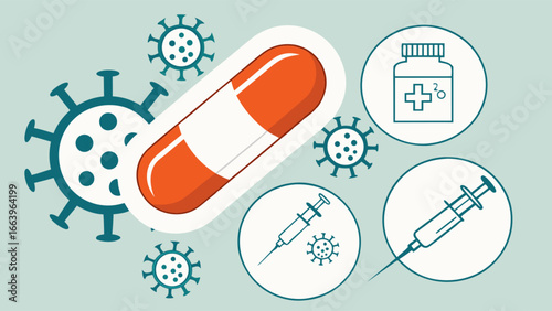 Healthcare Concept Capsule Amidst Viruses and Medical Tools
