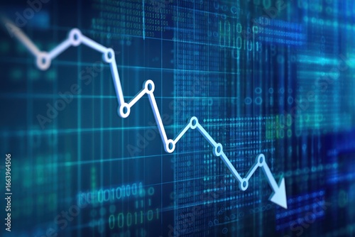 Downturn in digital finance with falling stock market graph