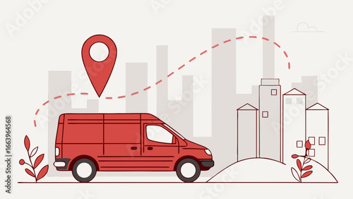 Delivery Van with Route and Location Pin Logistics and Transportation Concept