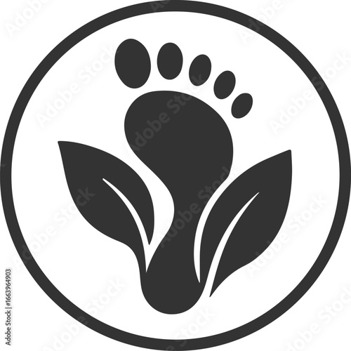 Eco-Friendly Footprint Logo: Green Leaf and Foot Icon in Circular Design, Sustainable Brand Symbol, Nature-Inspired Graphic
