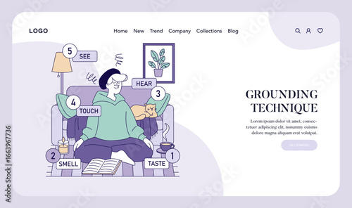 Grounding Techniques Vector Illustration with Sensory Steps