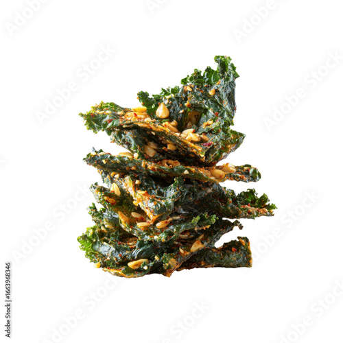 Spicy Sesame Kale Chips, Healthy Snack Food, Close-up Studio Shot