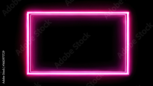 Hot pink neon rectangle frame on black background (1)