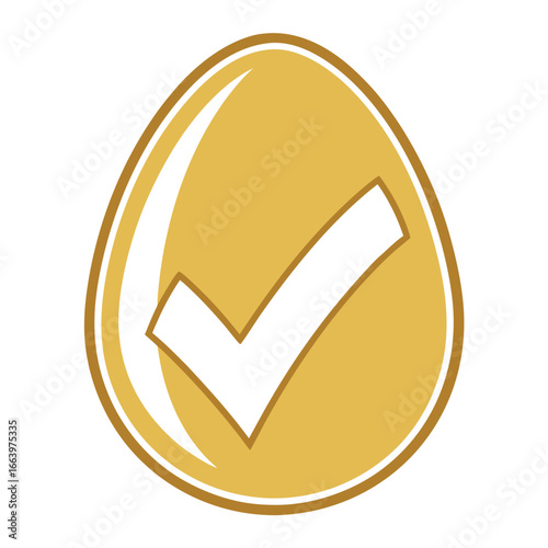 Golden Egg with White Check Mark Symbol on White Background tick