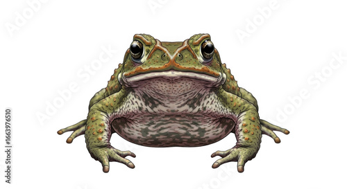 Detailed Pixel Art Illustration of a Green and Brown Toad with Bulbous Eyes and Textured Skin on a Black Background