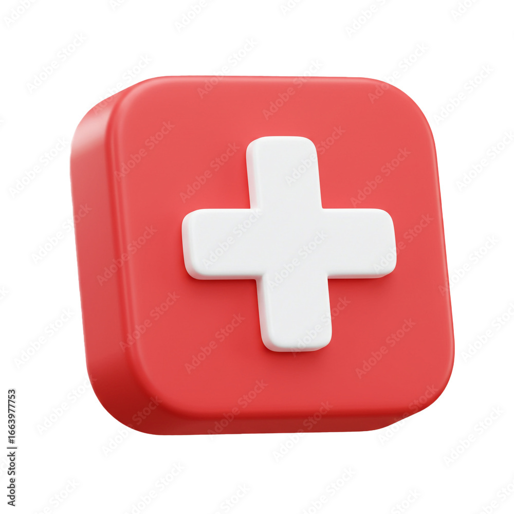 Fototapeta premium A vibrant, three-dimensional rendering showcases a white cross prominently displayed against a vivid red square, creating a visually striking and symbolic representation.