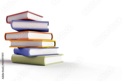 Colorful stacked books 3D render, clipart style, suitable for education, study, library themes