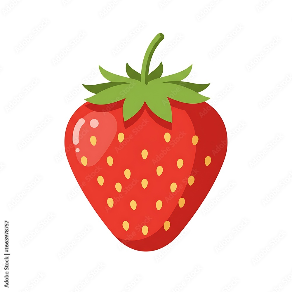 Fototapeta premium Vibrant Red Strawberry with Green Stem in Flat Design Style