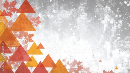 Abstract Geometric Background with Triangles and Leaf Patterns in Warm Colors for Creative Projects
