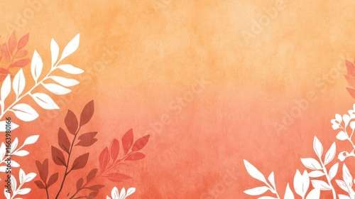 Elegant Gradient Background with White and Red Botanical Leaves for Creative Design Projects