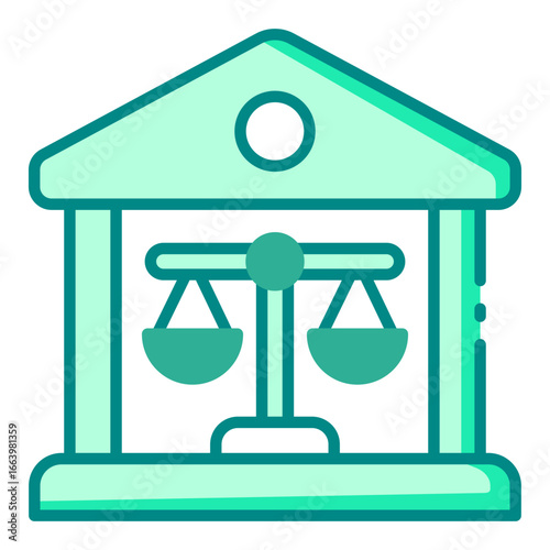 court green filled line icon representing legal building for firm regulations and justice