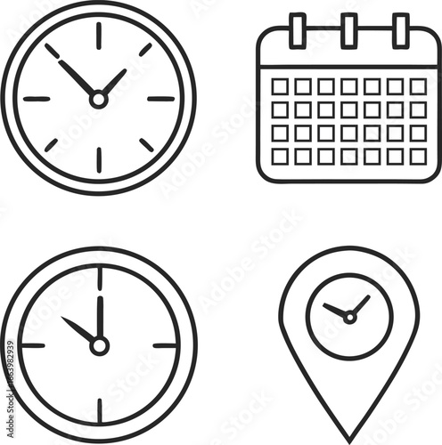 Clock calendar and location pin icons time schedule