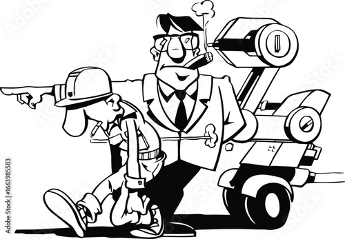 Conceptual vector illustration depicting a person being terminated from their job symbolizing dismissal and unemployment with a professional office setting
