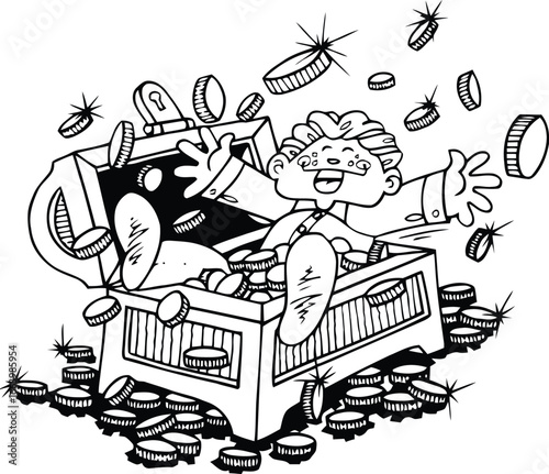 A vibrant illustration of a overflowing box filled with cash symbolizing wealth and financial success perfect for financial concepts and celebratory designs