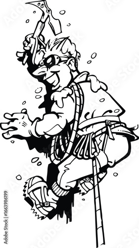 Dynamic illustration of a person scaling a steep rock face showcasing strength determination and the thrill of outdoor adventure sports