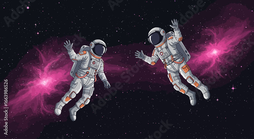 Astronauts Exploring the Stunning Beauty of Deep Space Amidst Colorful Nebulae