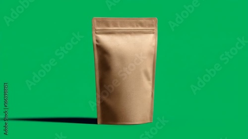 Blank Brown Stand-Up Pouch with Zip Lock on a Green Screen for Product Mockups and Branding