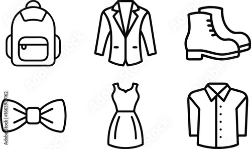 Fashion Clothing Icons Backpack Suit Dress Bowtie Shirt Boots