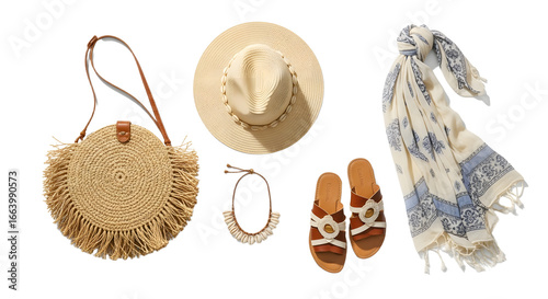 Beach-Themed Summer Accessories Flat Lay