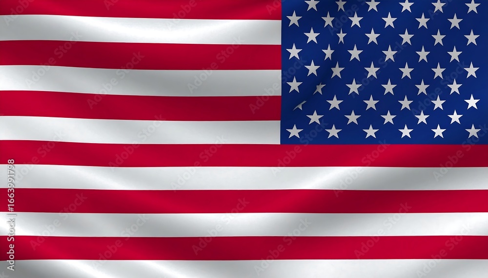 Naklejka premium A digital illustration of the United States flag, showcasing its iconic red, white, and blue colors, waving in a realistic manner.