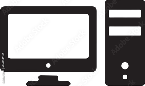 "Desktop Computer Icon – Monitor and CPU Tower Silhouette"