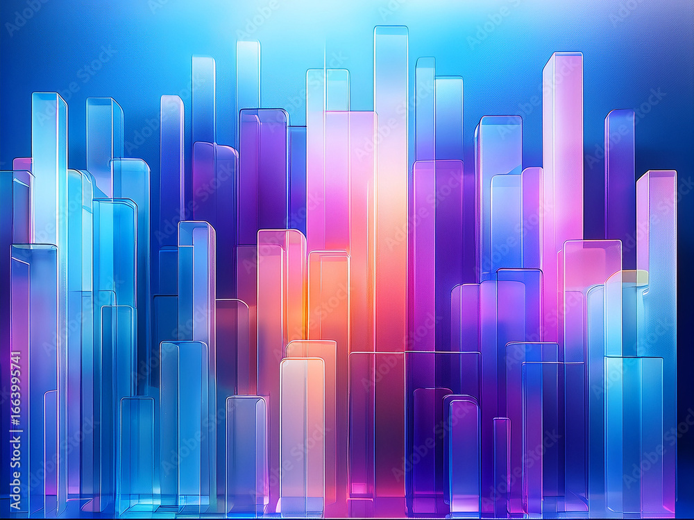 Fototapeta premium Vibrant translucent shapes arranged vertically promote artistic expression and visual storytelling.
